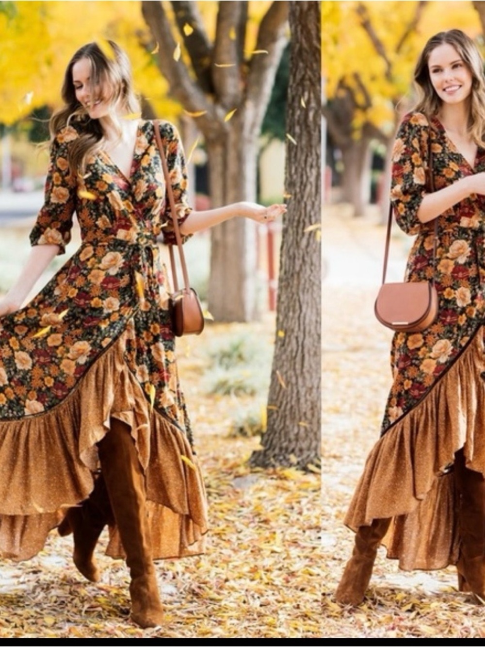 FARM Rio Floral Wrap Maxi Dress Brown